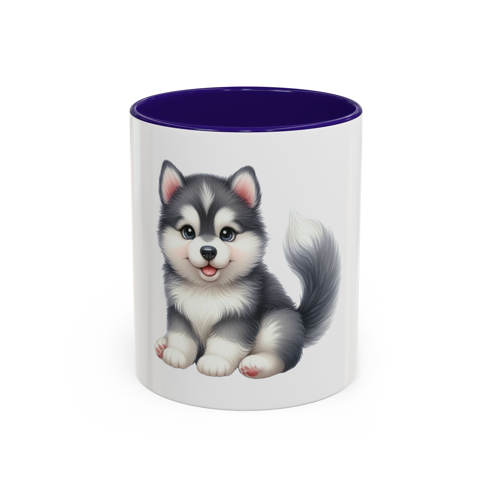 Cute Husky Puppy Coffee Mug — 11oz Color Accent Ceramic