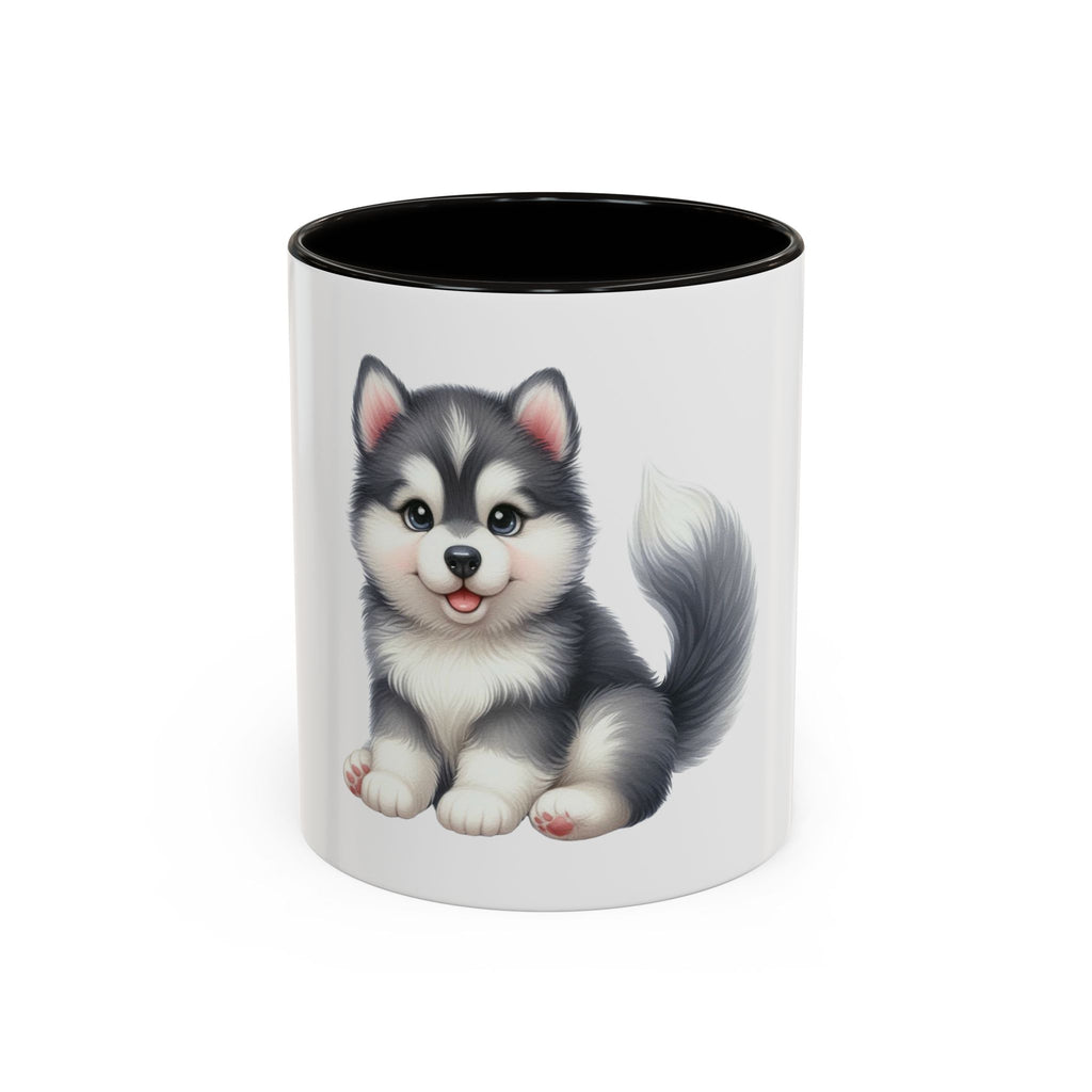Cute Husky Puppy Coffee Mug — 11oz Color Accent Ceramic