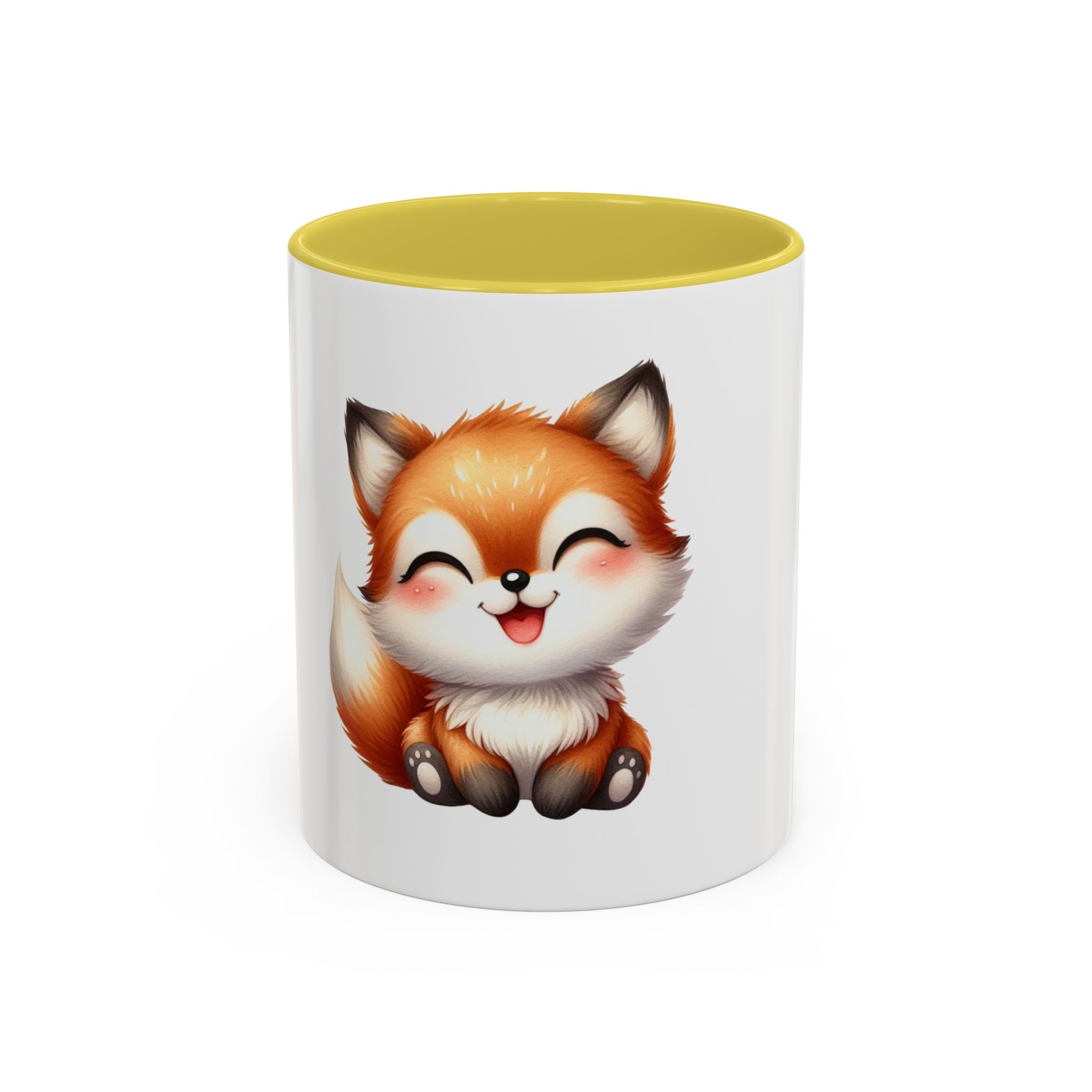 Cute Smiling Fox Coffee Mug — 11oz Color Accent Tea Cup
