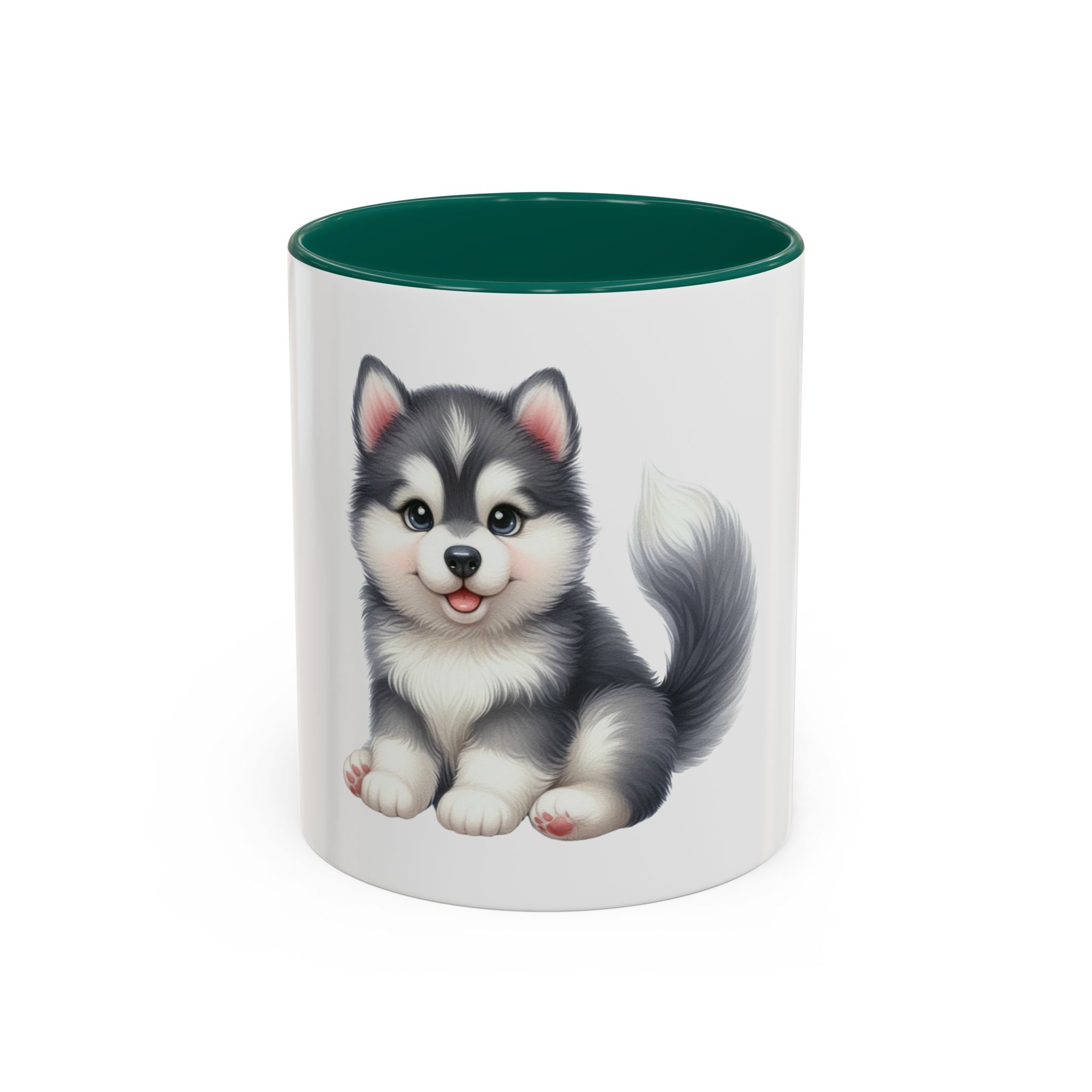 Cute Husky Puppy Coffee Mug — 11oz Color Accent Ceramic