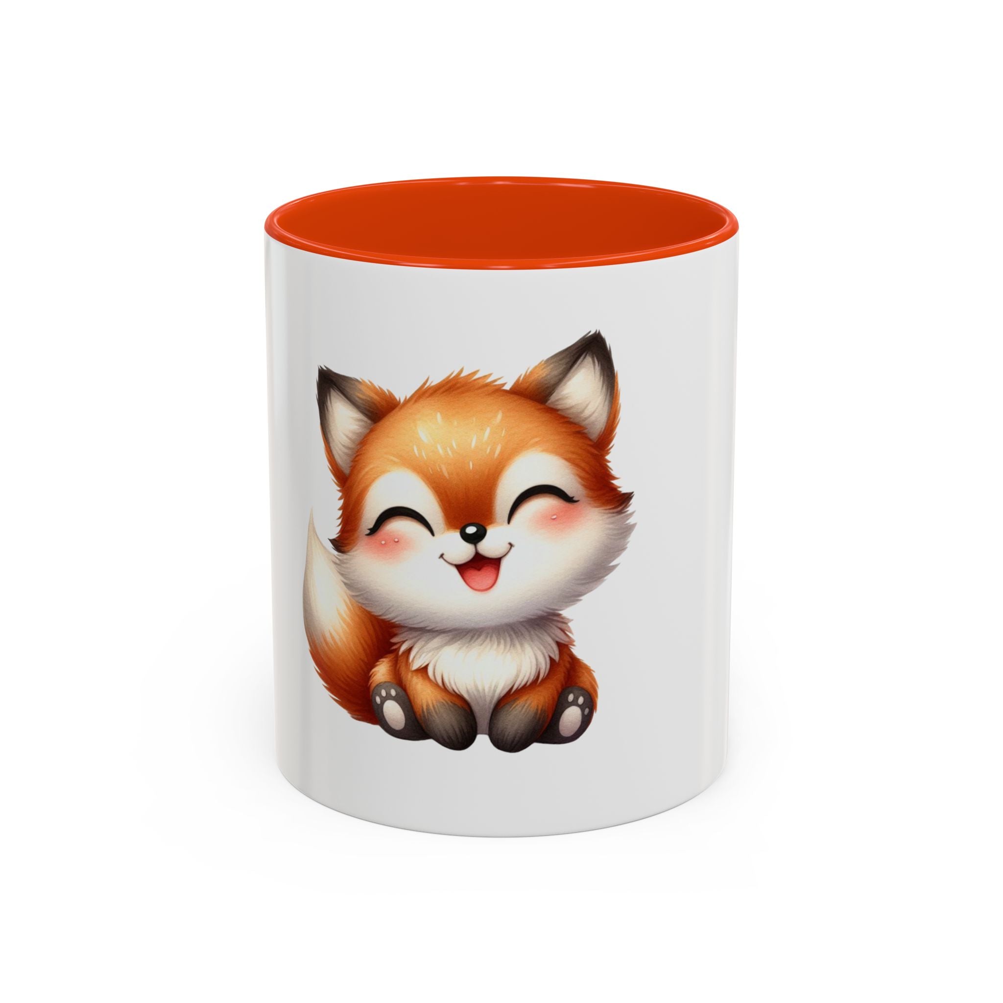 Cute Smiling Fox Coffee Mug — 11oz Color Accent Tea Cup