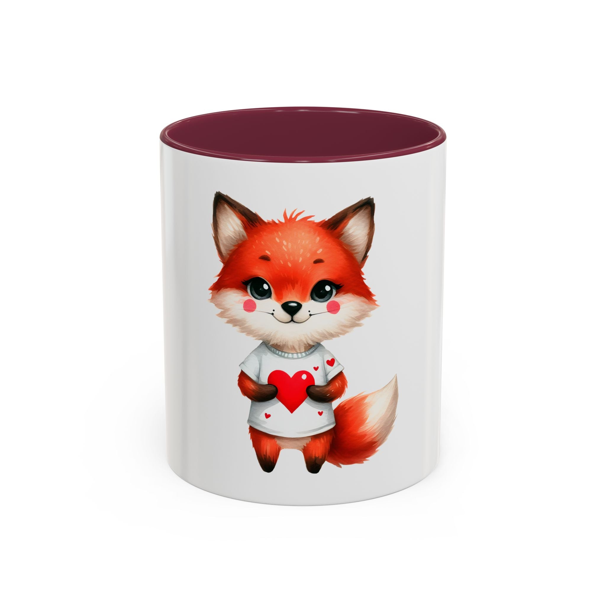 Cute Fox Heart Mug – Adorable Red Fox Holding Heart Coffee Cup (11oz)