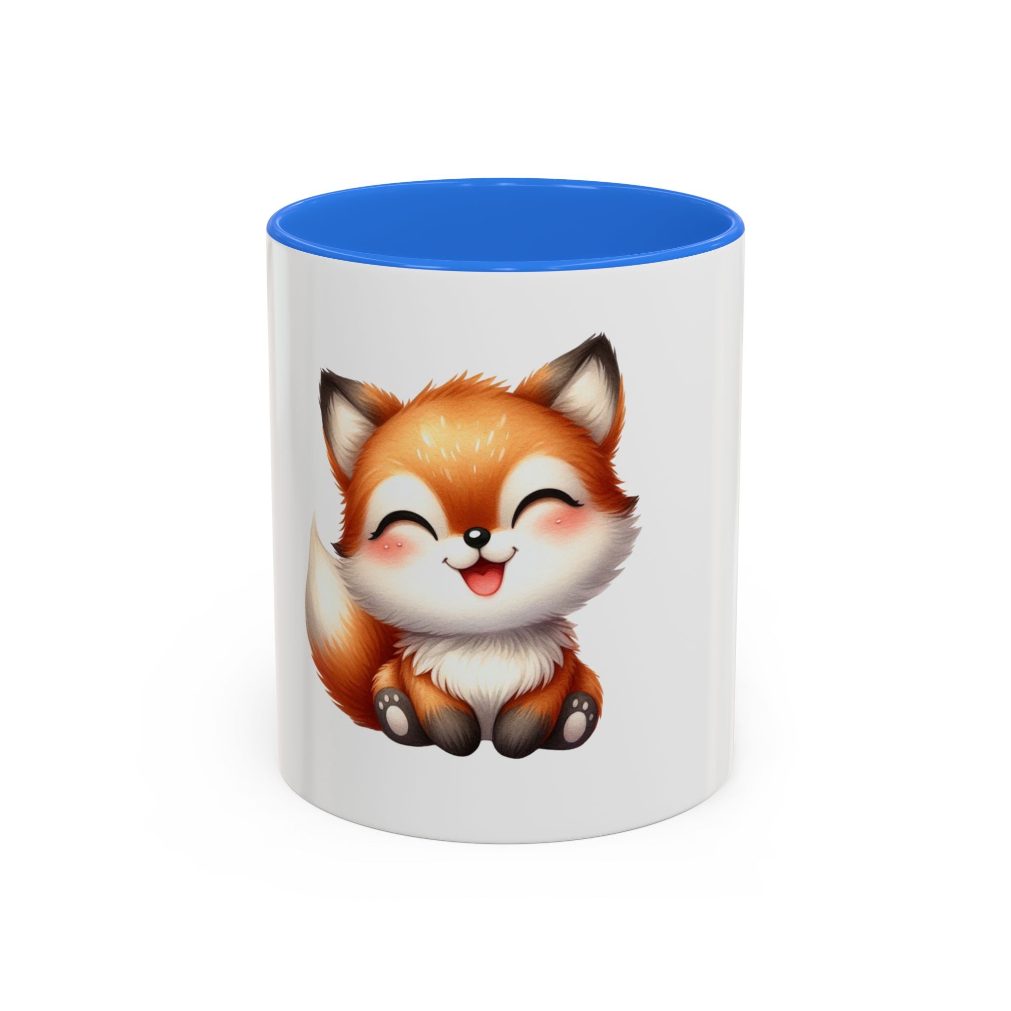 Cute Smiling Fox Coffee Mug — 11oz Color Accent Tea Cup
