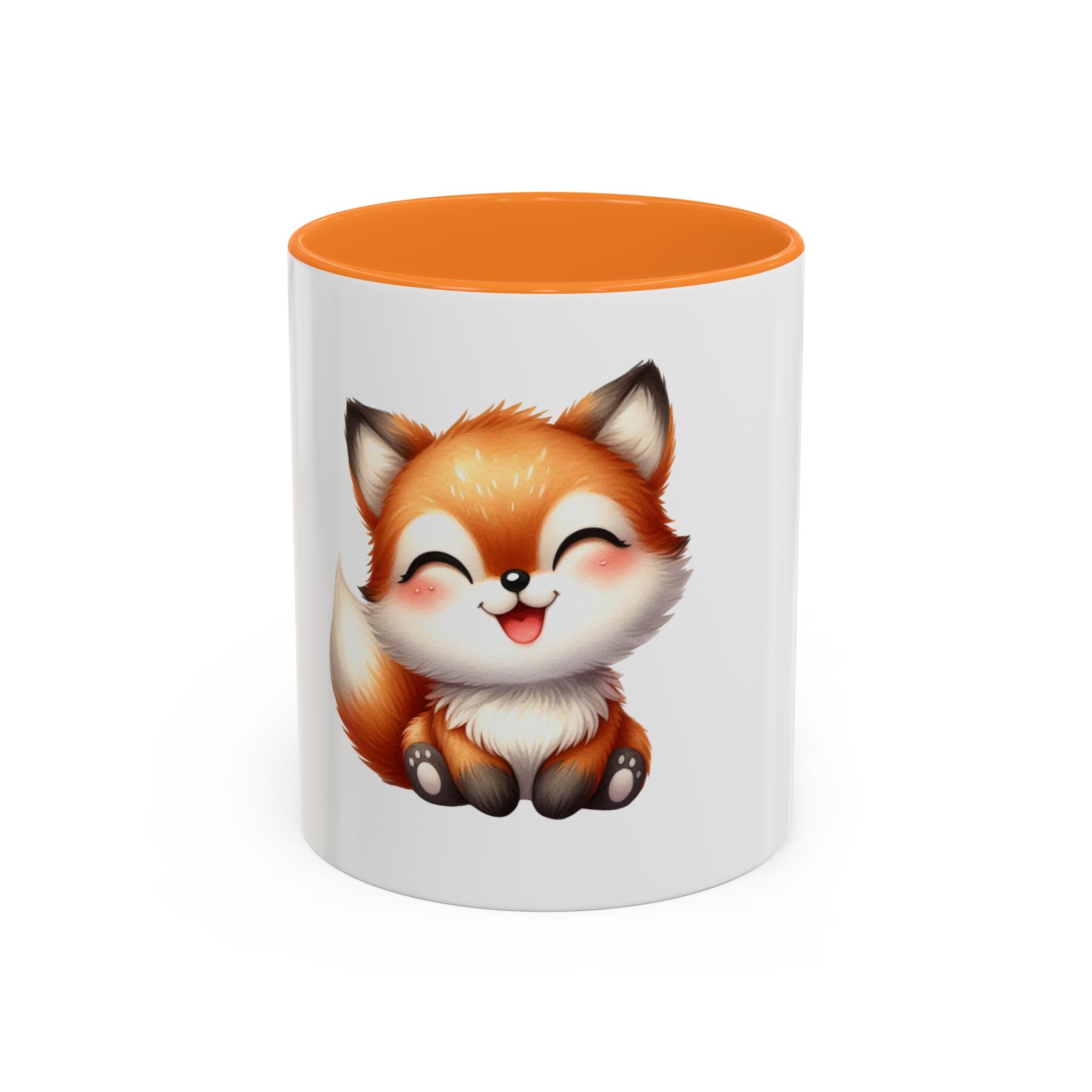 Cute Smiling Fox Coffee Mug — 11oz Color Accent Tea Cup