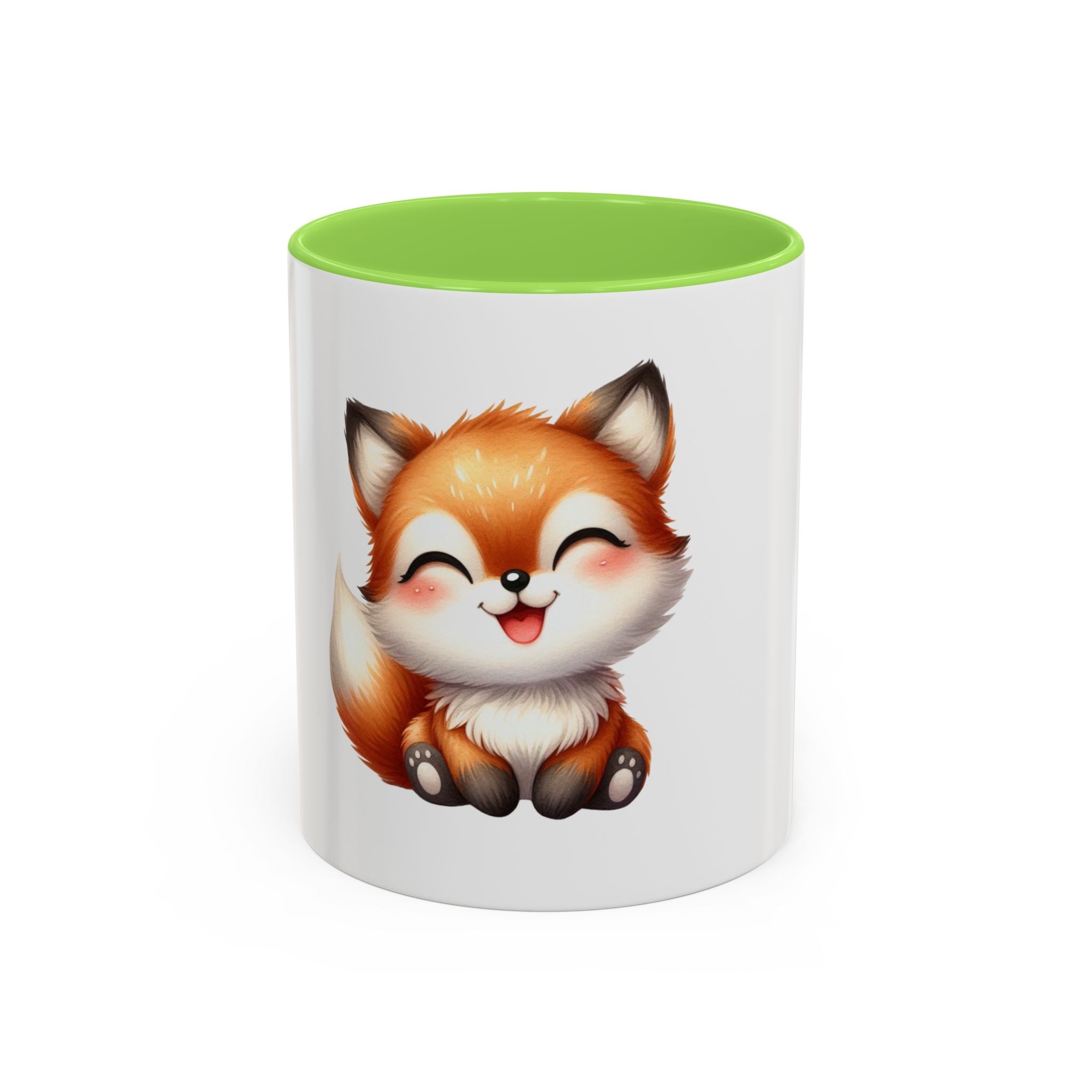 Cute Smiling Fox Coffee Mug — 11oz Color Accent Tea Cup