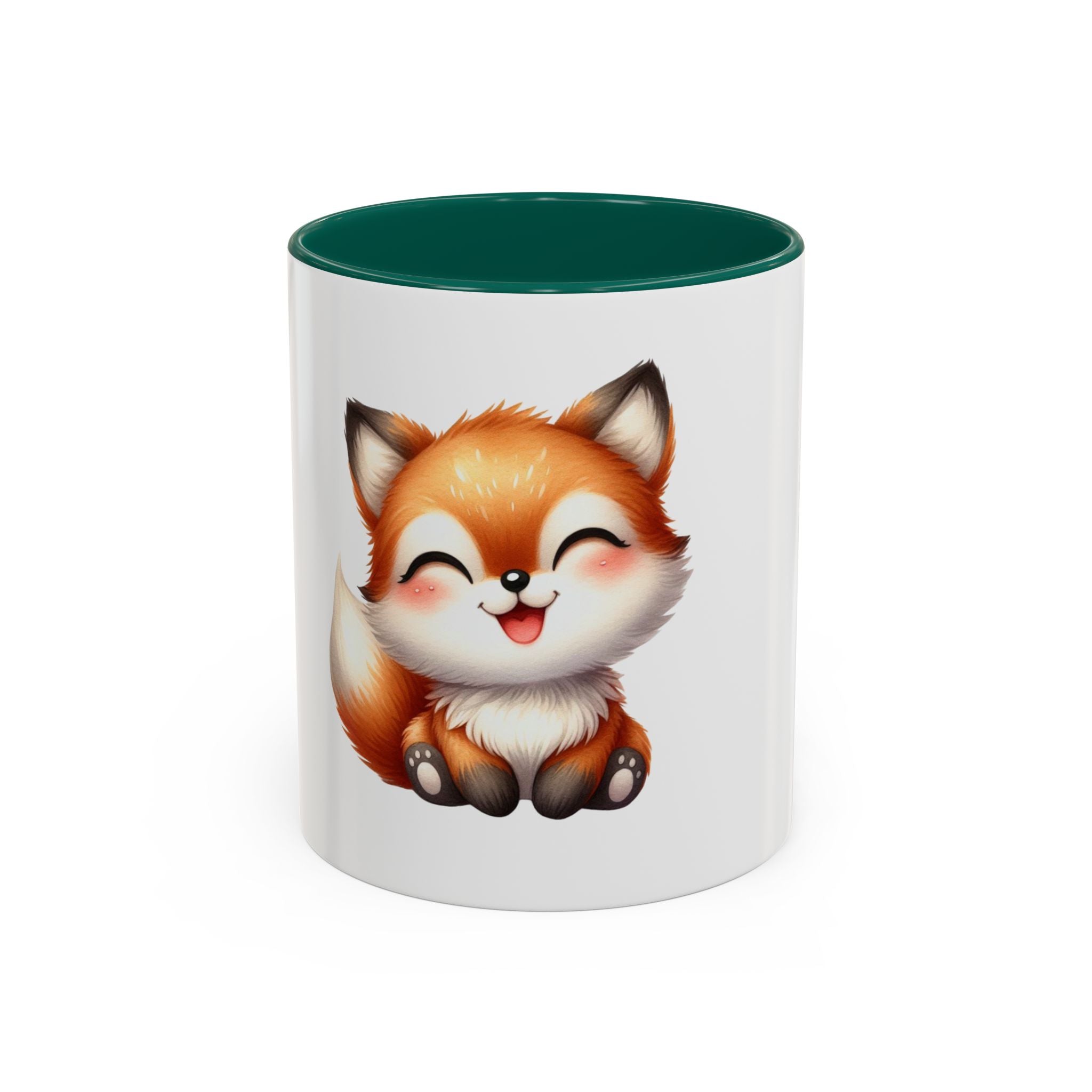Cute Smiling Fox Coffee Mug — 11oz Color Accent Tea Cup