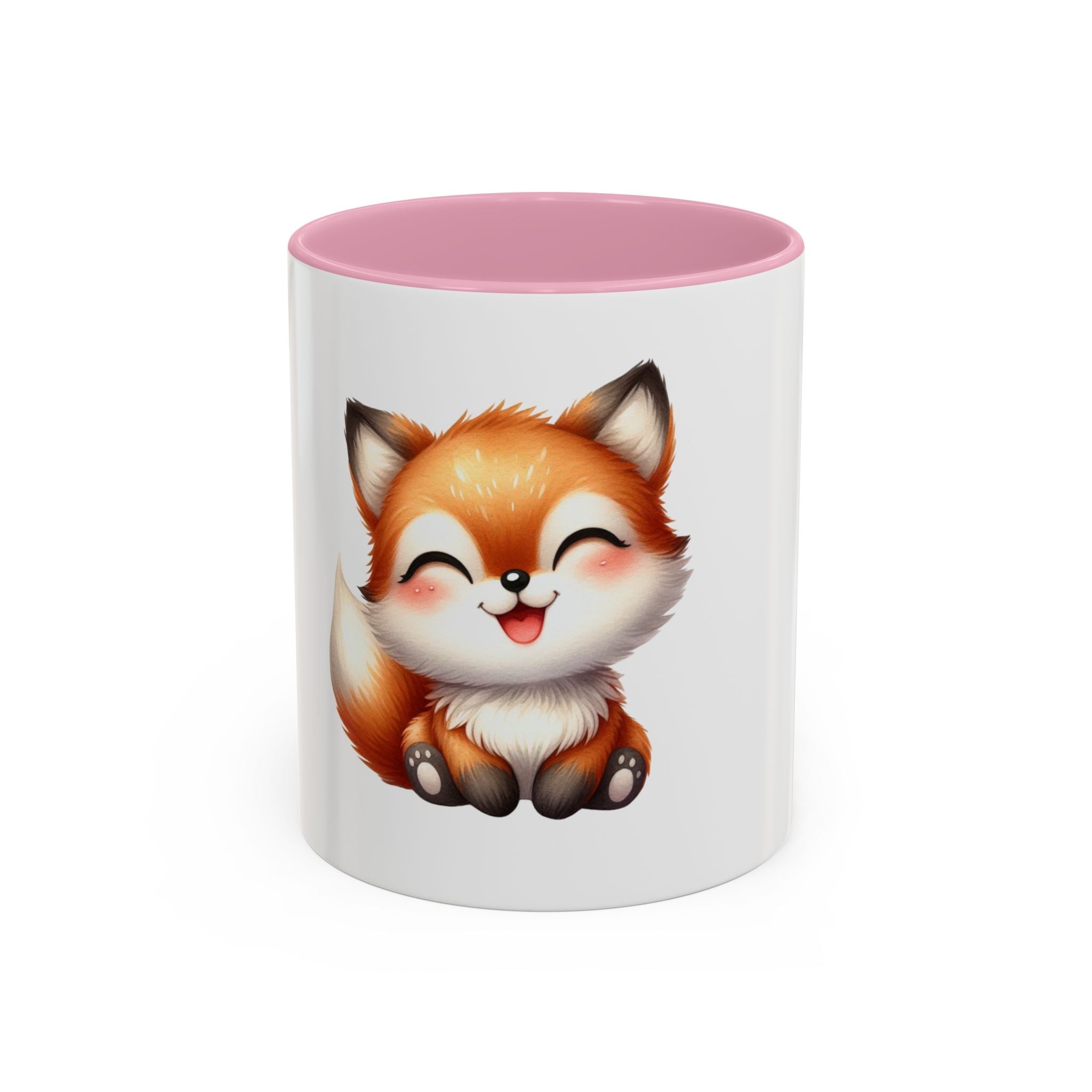 Cute Smiling Fox Coffee Mug — 11oz Color Accent Tea Cup
