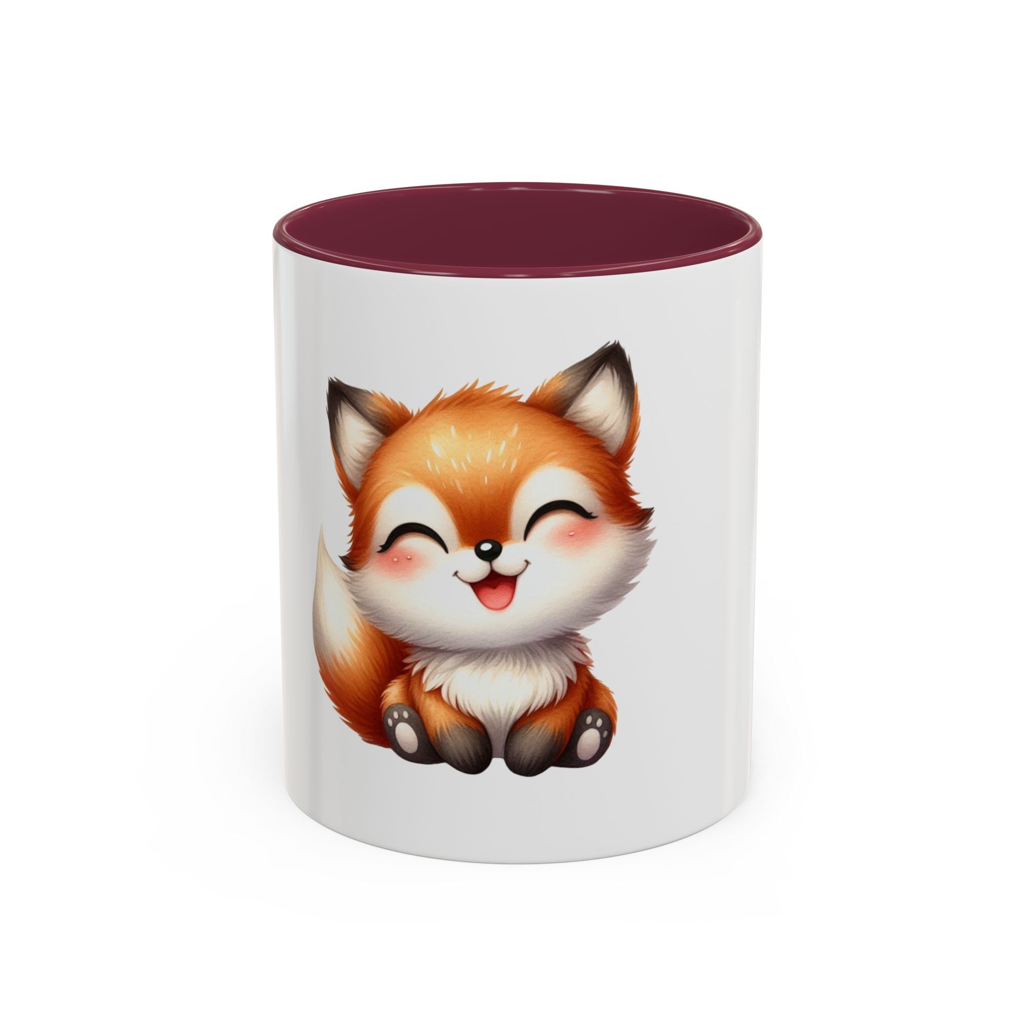 Cute Smiling Fox Coffee Mug — 11oz Color Accent Tea Cup