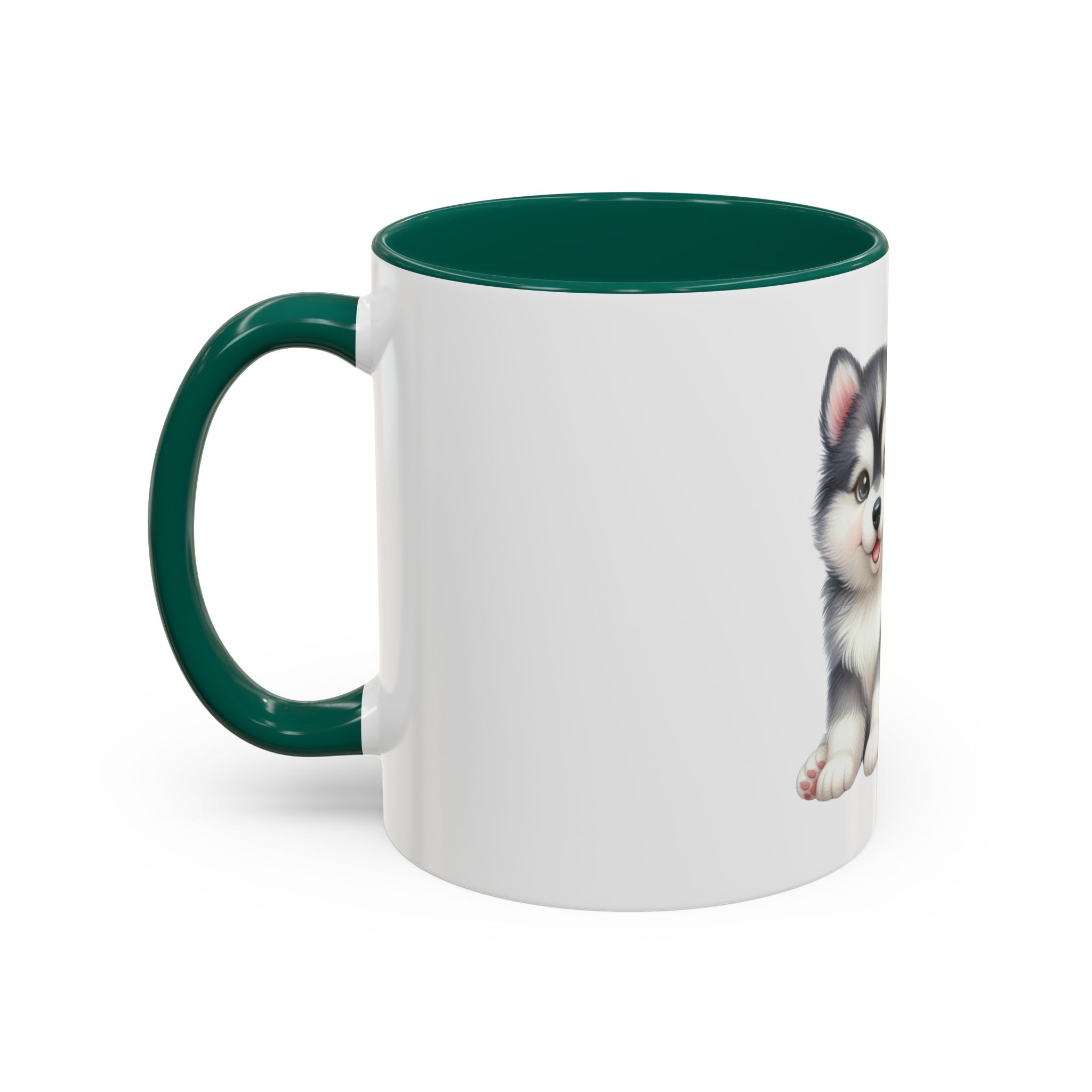 Cute Husky Puppy Coffee Mug — 11oz Color Accent Ceramic