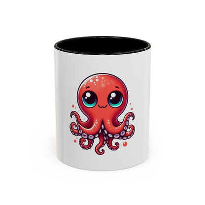 Cute Red Octopus Coffee Mug (11oz) - Kawaii Sea Creature Ceramic Cup