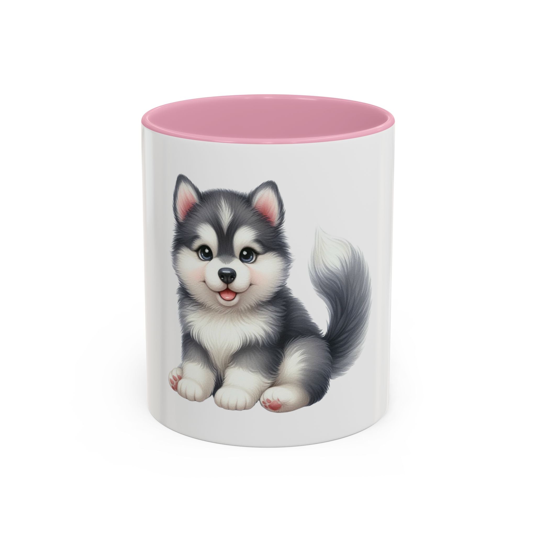 Cute Husky Puppy Coffee Mug — 11oz Color Accent Ceramic