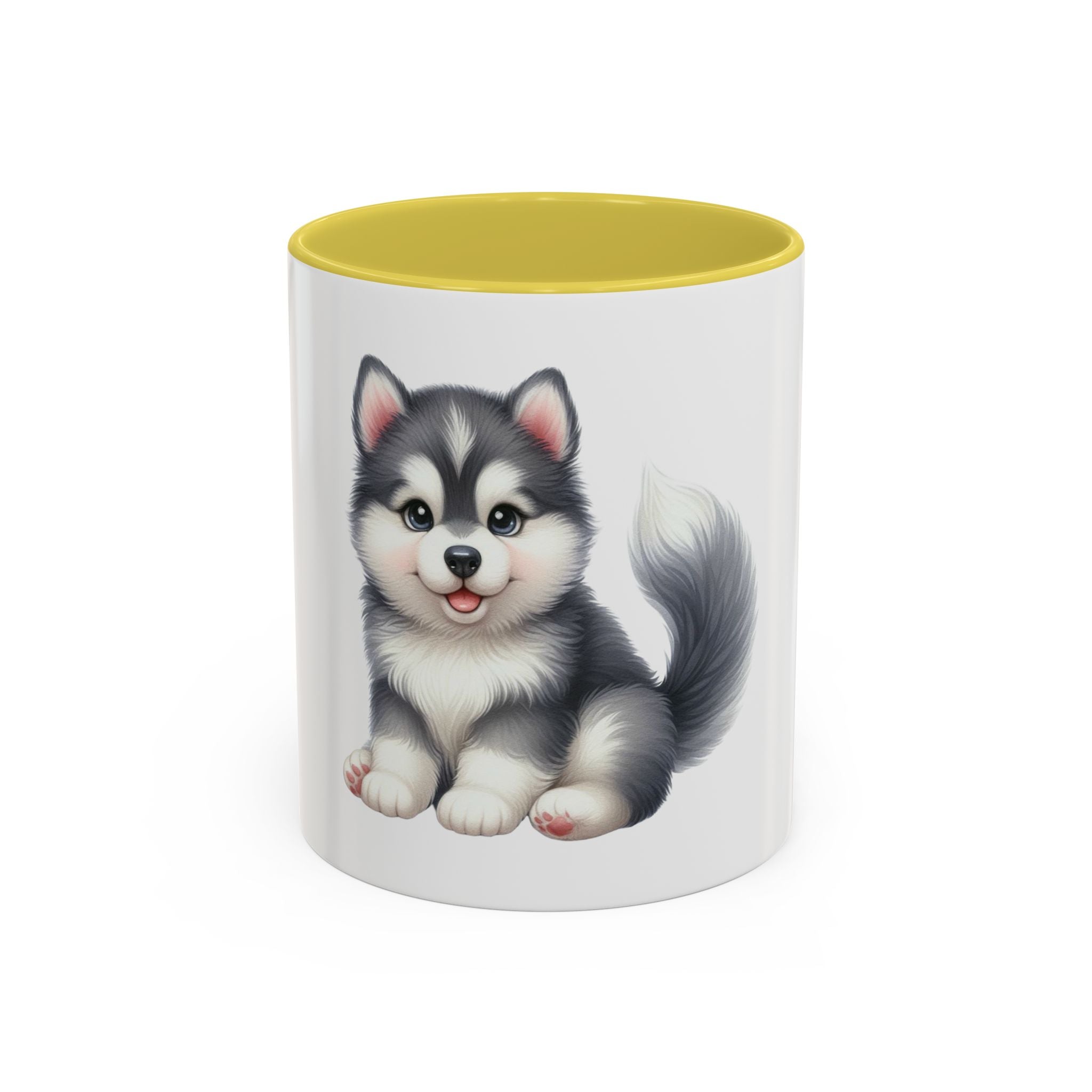 Cute Husky Puppy Coffee Mug — 11oz Color Accent Ceramic