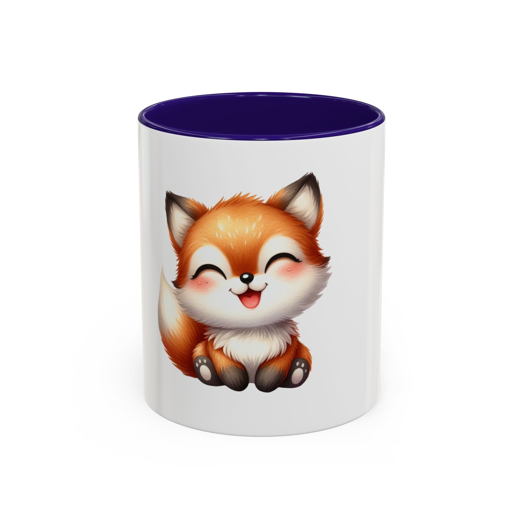 Cute Smiling Fox Coffee Mug — 11oz Color Accent Tea Cup